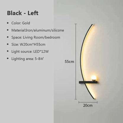 Modern LED Wall Lamp – Minimalist Art Design for Bedroom, Living Room, and Bathroom, Gold/Black